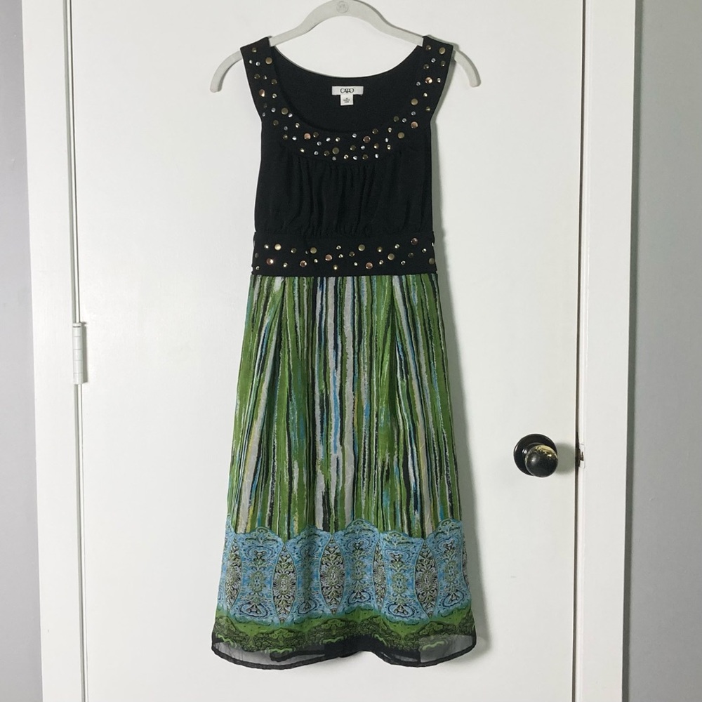 Vintage Y2K Cato Paisley Striped Embellished Sleeveless Midi Dress Size 10